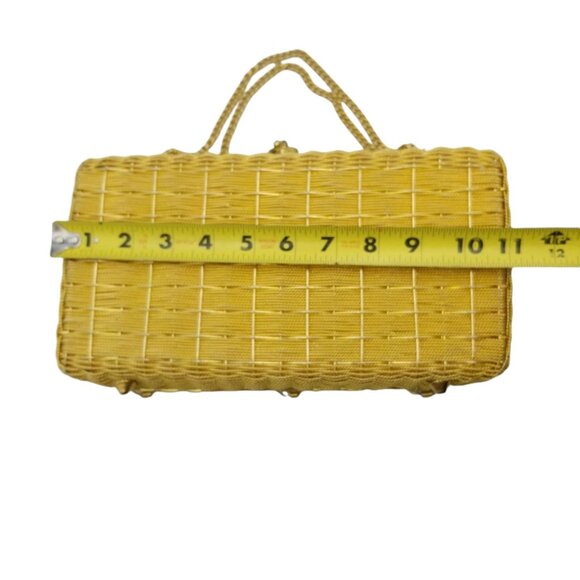 Vintage Gold Metallic Metal Woven Evening Box Purse With Top Clasp & Chain Strap - Picture 9 of 13